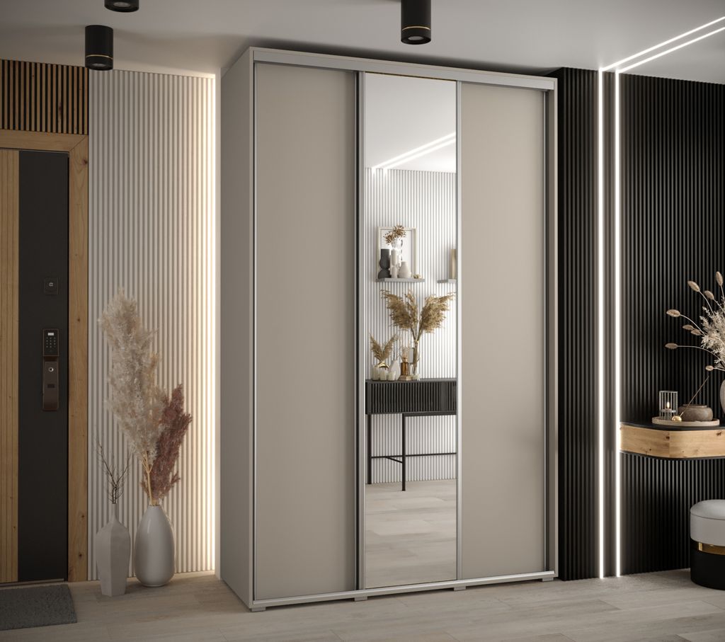 Kleiderschrank INDIRA 3 - 150/45 cm, Kaschmir/Silber