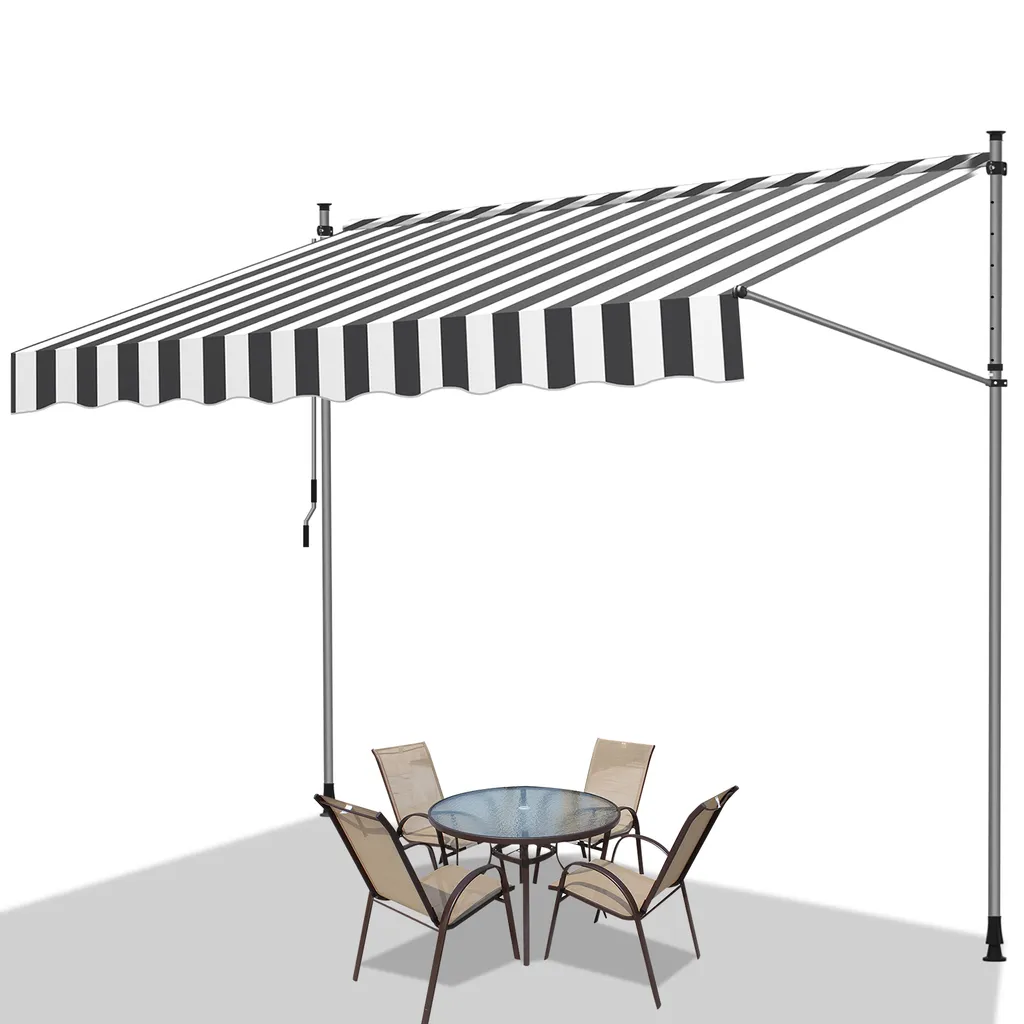 Jiubiaz Tenda Balcone 2.5m Grigio Bianco | Tenda a Bracci Pieghevoli