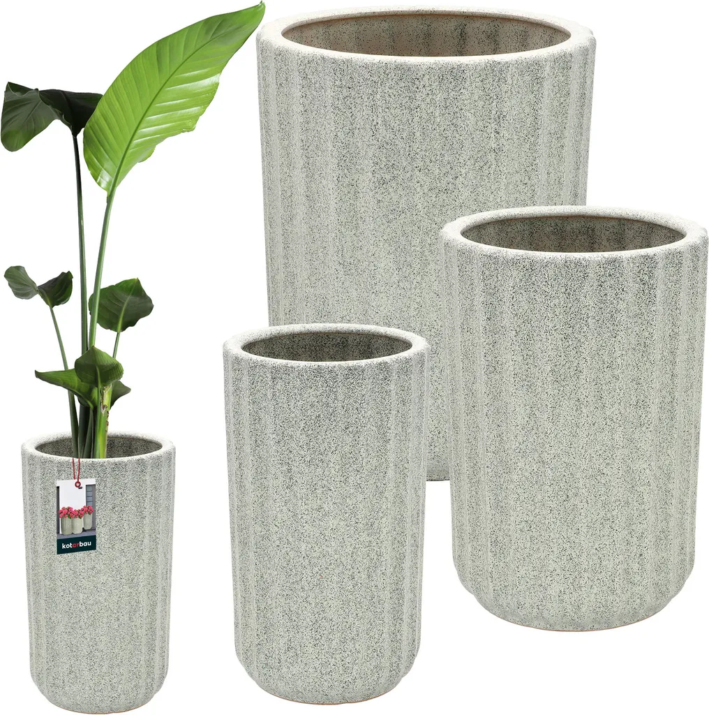 Cache-pots hauts en céramique vert olive pour plantes d'intérieur - 3pcs