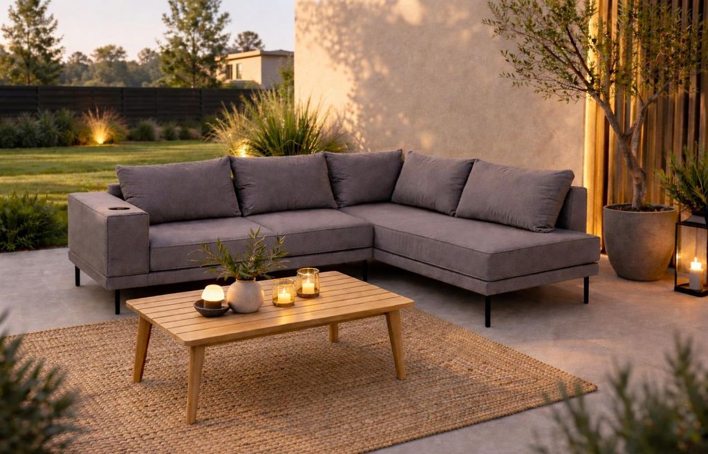 Garten-Ecksofa Volaro S 268x202 Dunkelgrau Wetterfestes Produktbild 