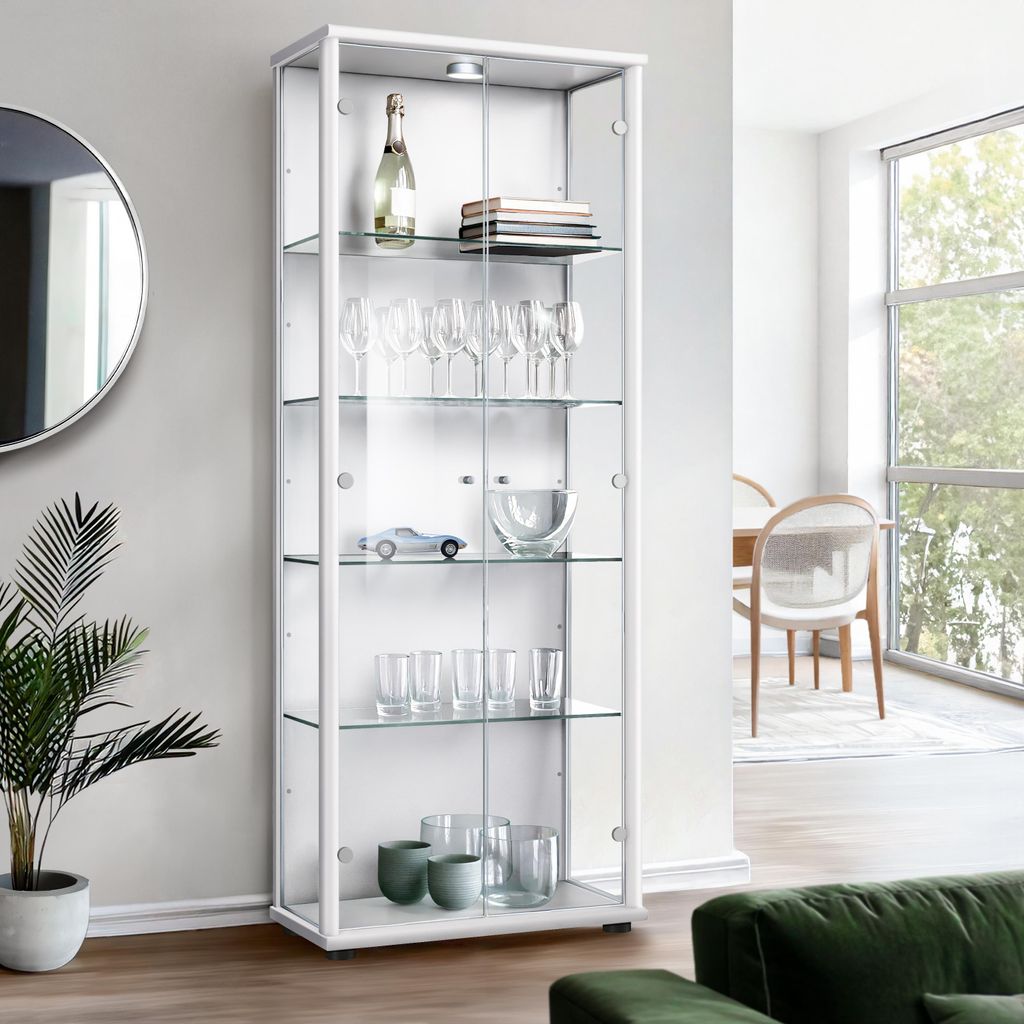 K-Möbel Vetrina in vetro in piedi in bianco (176x67x33 cm) Immagine del prodotto 