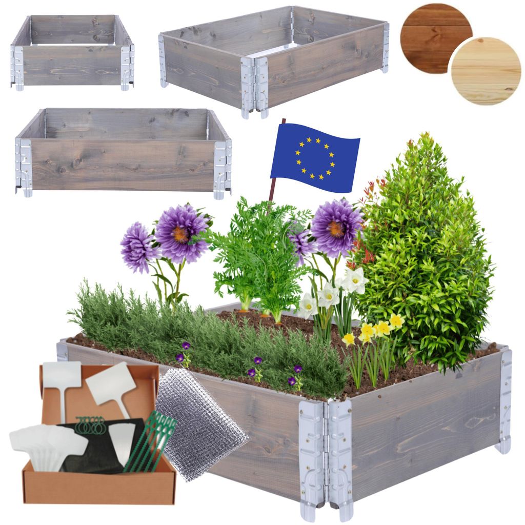 MODO24 Hochbeet Holz, Pflanzrahmen, Kräuterbeet, Gemüsebeet, Massivholz Kiefer, Garten, 20x60x80 cm, Grau, ZP10