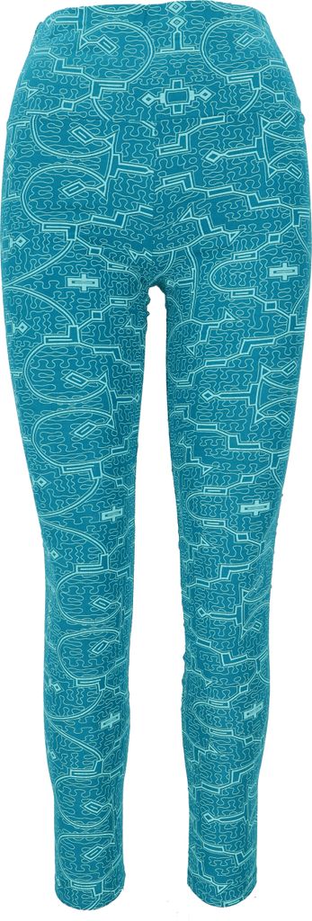 Psytrance Yoga-Hose, Bedruckte Goa Leggings - Petrol, Damen, Blau, Baumwolle, Größe: L