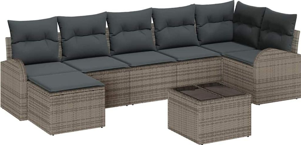 Garten-Sofa-Set mit Kissen 8 pcs Grau Poly Rattan