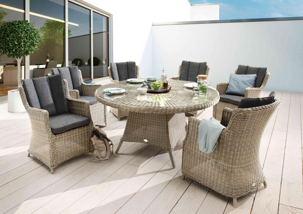 Destiny Sitzgruppe Luna 6 Sessel + Tisch Ø150x75cm, Natur meliert