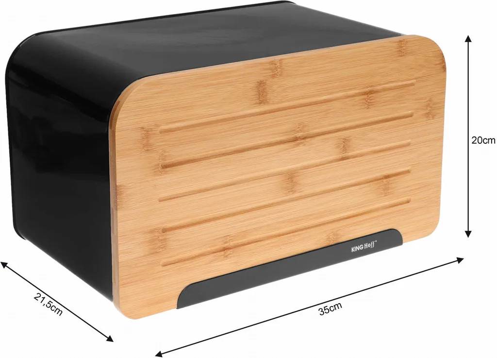 Portapane Kinghoff KH-1071 Design Acciaio Nero e Bamboo | Shop Online - 11