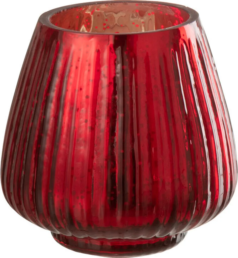 Porte-bougie rouge cannelé J-Line en verre - Décoration de table