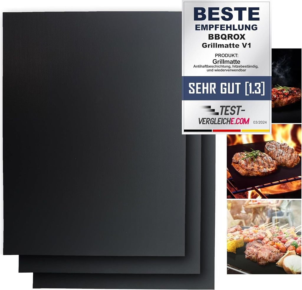 BLACKROX Grillmatten BBQROX Antihaft Grill Backmatte Wiederverwendbar Mehrweg Holzkohlegrill, Gasgrills Elektrogrill, Weber Style, 33x40 cm, bis 300°