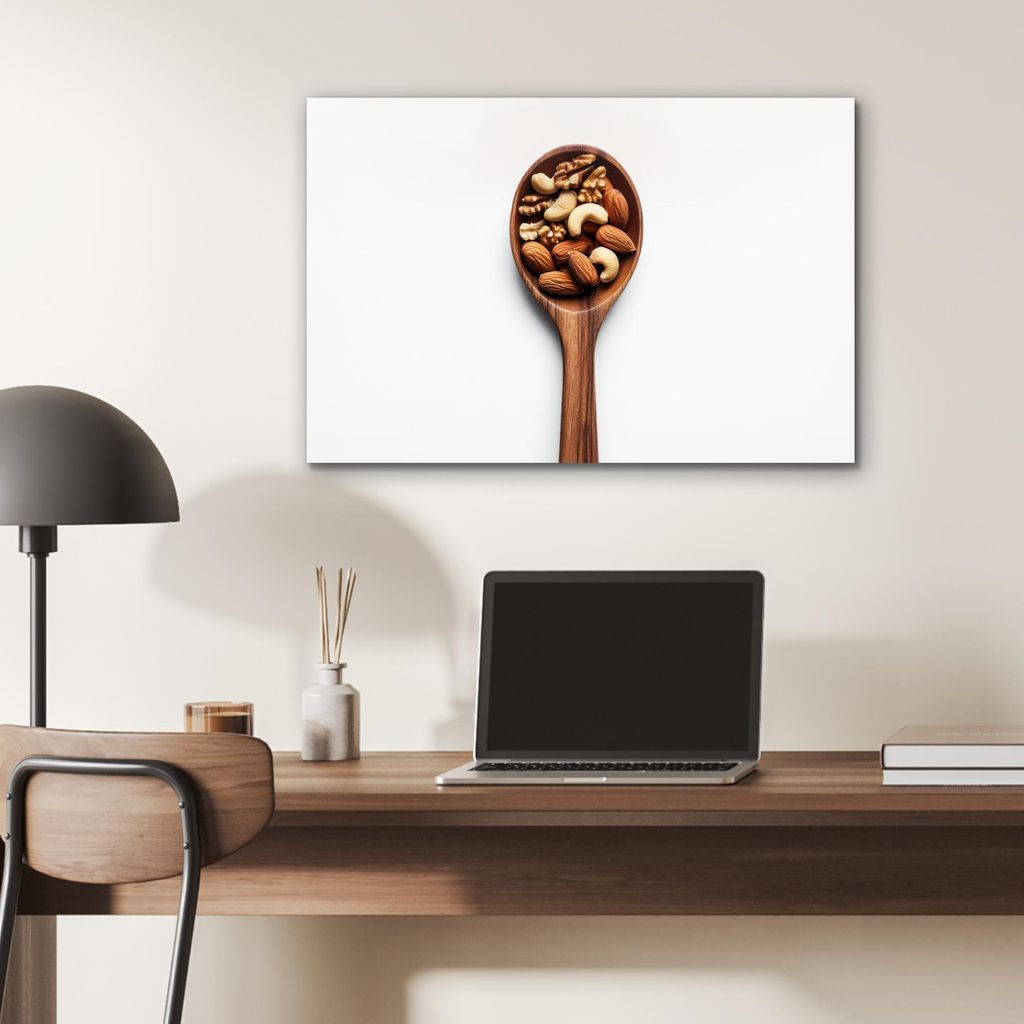 MuchoWow Wanddekoration Metall Metallbild Wandkunst 60x40 cm Walnuss - Weiß - Holz MuchoWow Aluminium Gemälde - Gemälder