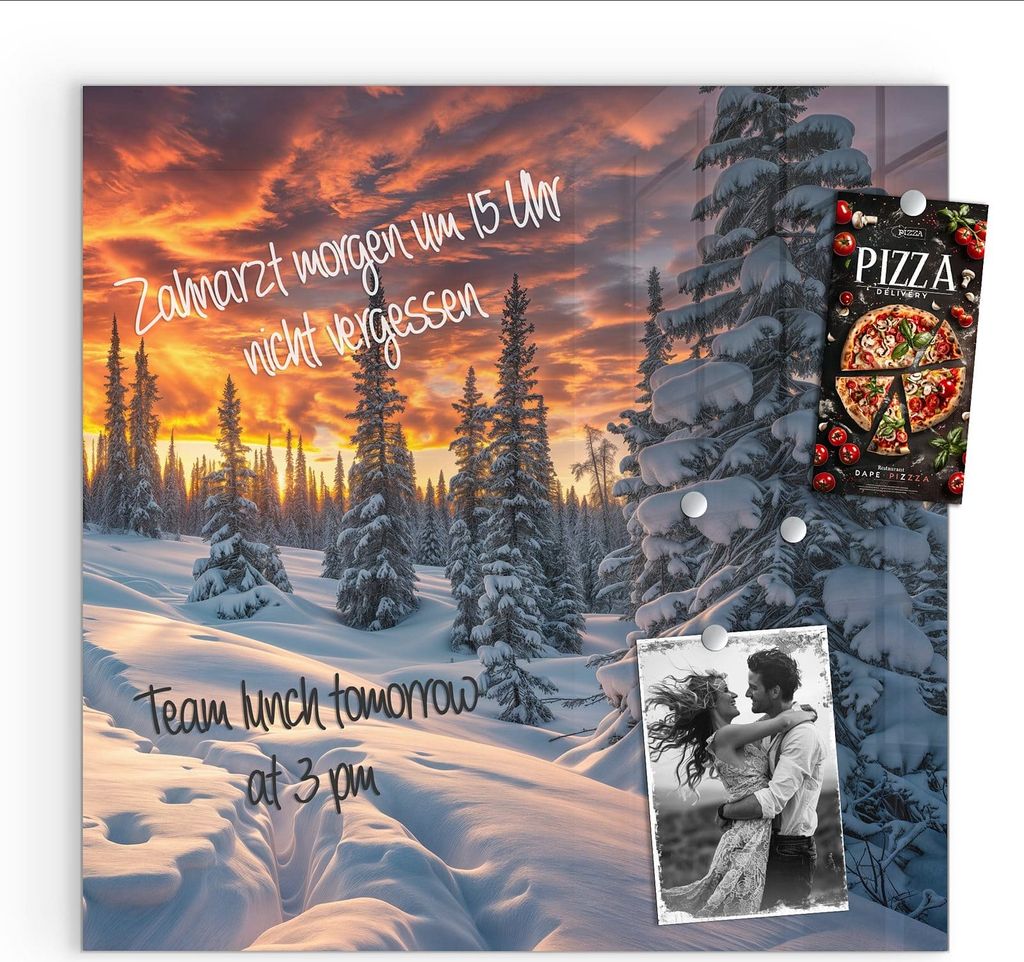 Magnettafel 30x30cm Pinnwand Whiteboard beschreibbar - Winter Sonnenuntergang
