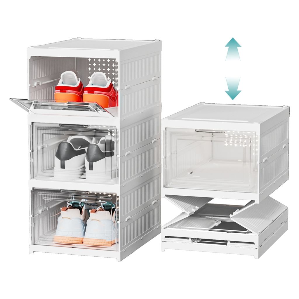 Heikoeco Klappbares Schuhregal, Faltbare Schuhboxen stapelbarschuhboxen mit 3Ebenen, schuhregal platzsparend, shoe boxes storage, aufbewahrungsbox