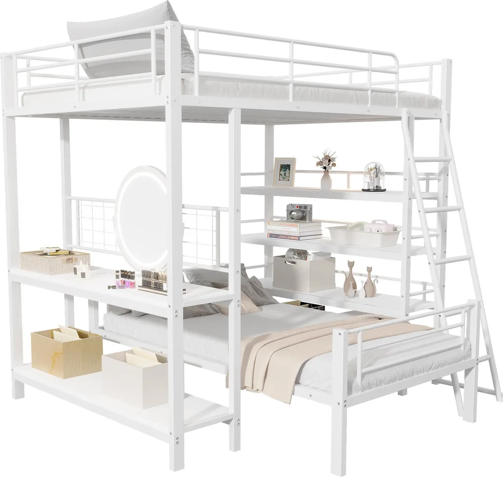 Lit Mezzanine 140x200 cm pour Optimiser l'Espace avec Rangement Blanc - 10