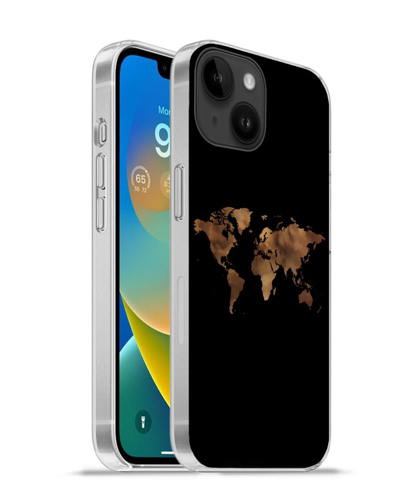 MuchoWow Handyhülle Schutzhülle Hülle für Apple iPhone 14 - Softcase Weltkarte - Stoff - Karte Silikon Softcase Handy Hülle - Mobiltelefonh...