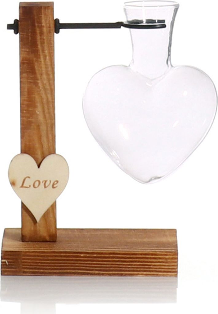 Glasvase zur Pflanzenanzucht, Love Bulb Vase mit Holzrahmen, Desktop-Pflanzenanzuchtstation für Hydrokulturpflanzen, Blumenstecklinge, Dekoration ...