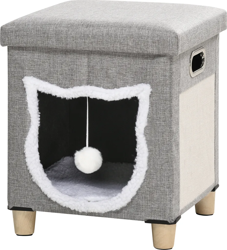 Cocon de Repos pour Chat Idéal pour Salon : Niche et Pouf 2-en-1