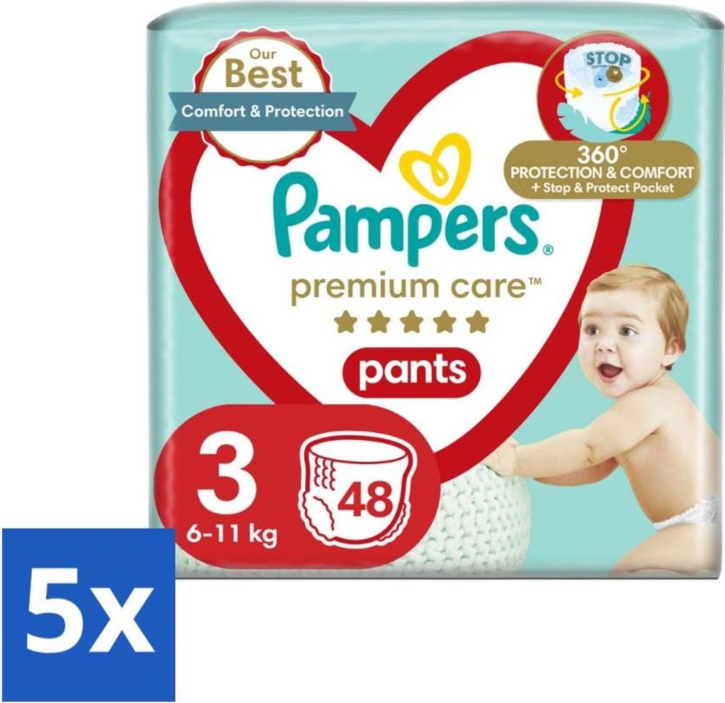 Pampers – Windelhosen – Premium-Pflegehosen Größe 3 – 48 Windeln - Vorteilspack - 5 Stücke