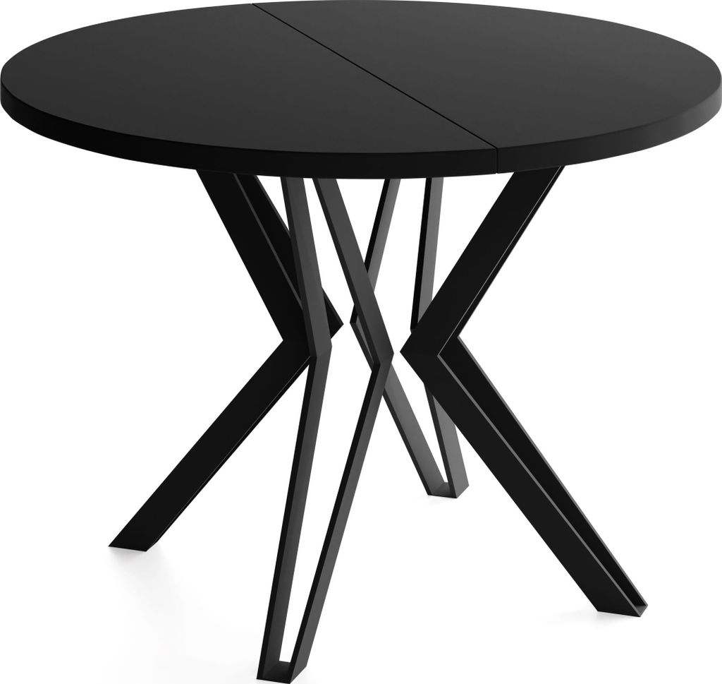 Runder Tisch für das Esszimmer - 100 oder 120 cm Durchmesser - Ausziehbarer Tisch mit Pulverbeschichteten Schwarzen Metallbeinen - Industriestil -...