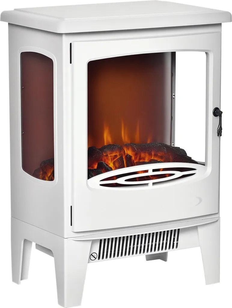 Poêle électrique mobile blanc style fonte avec simulation flammes LED