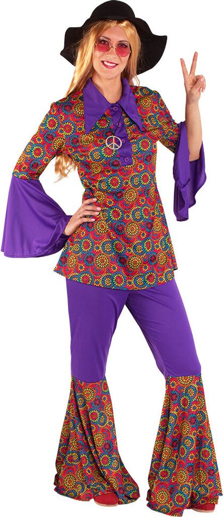 Kostüm Hippie Anzug Flower Power Multiflower Dame Größe: 36-38