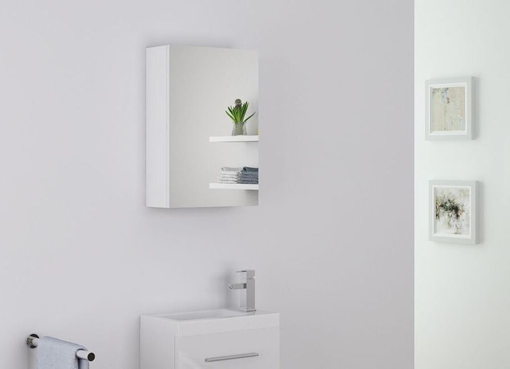 Spiegelschrank PATRO, modern, weiß, aus robustem MDF-Holz, 40 cm breit, 58 cm hoch