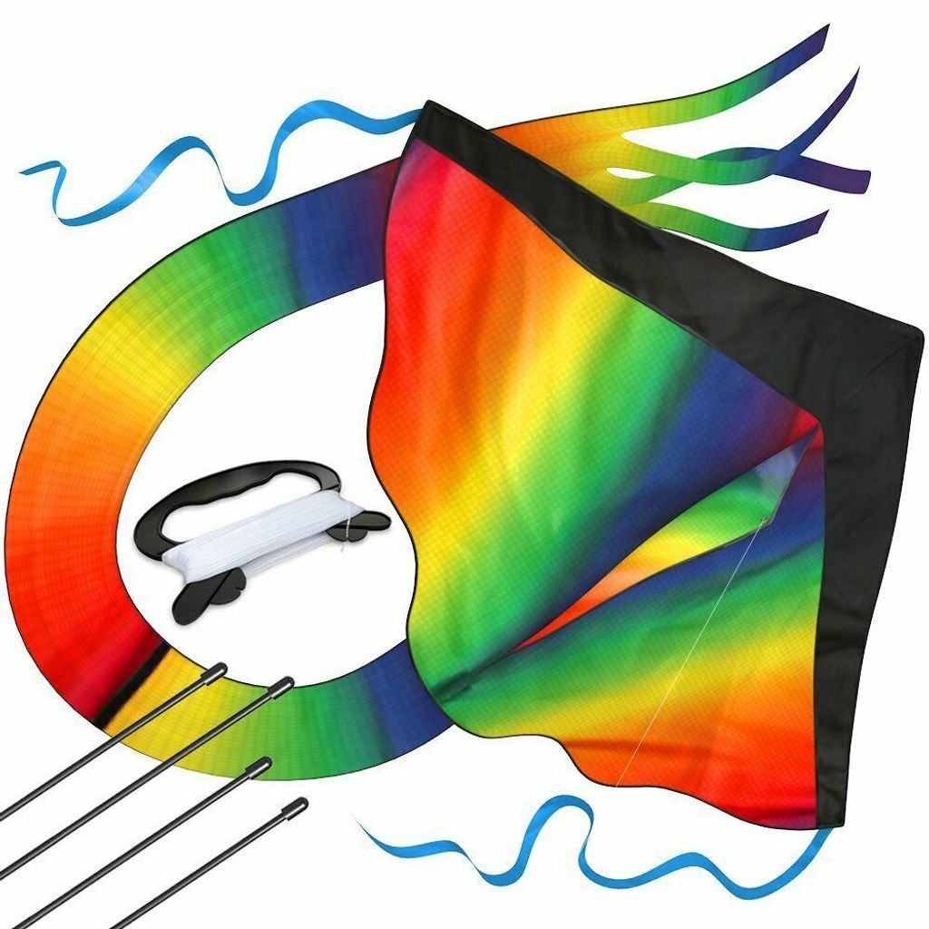 Großer Kinder-Drachen Rainbow Delta XL 150x166 cm mit Schnur Drachen Flugdrachen 