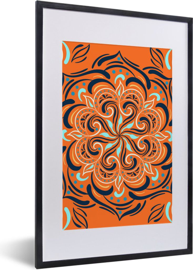 MuchoWow MuchoWow Gerahmtes Poster Blume - Blätter - Orange - Muster 40x60 cm - Poster mit zchwarzem Bilderrahmen - Poster in Rahmen