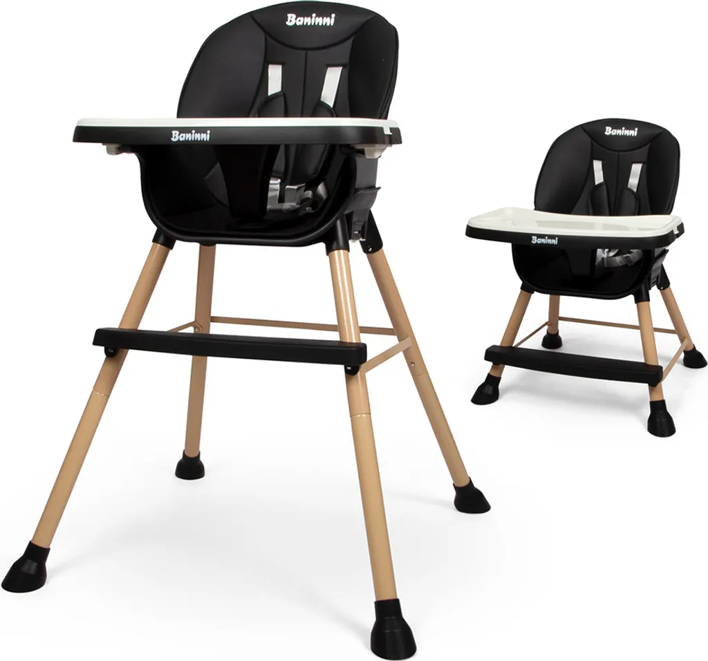Baninni Chaise Haute 4 en 1 Inigo Noire - Chaise Evolutive pour Bébé