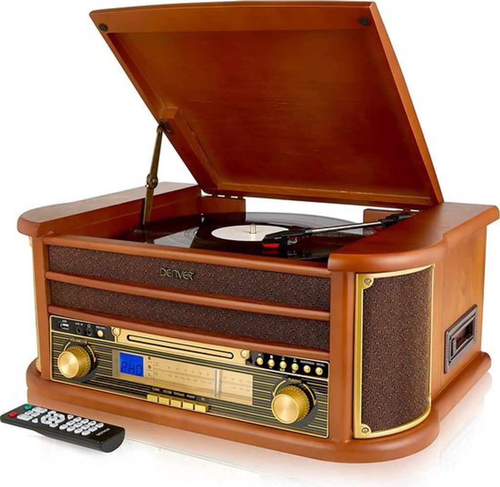 Denver MCR-50MK2 Retro drevený gramofón s rádiom CD kazetou Obrázok produktu 17