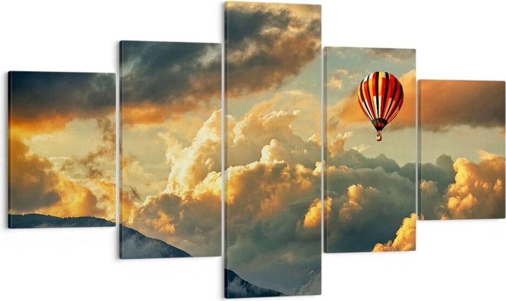 Bild auf Leinwand - Leinwandbild - Wolken Ballon Flug - 125x70cm - Wand Bild - Wanddeko - Leinwanddruck - Bilder - Kunstdruck - Wanddekoration - Le...
