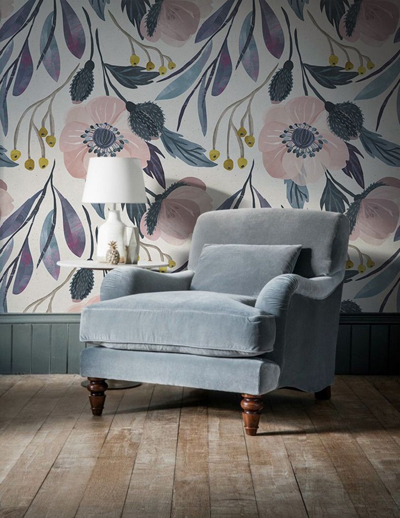 Coloray Fototapete 416x254 cm Latextapete Magicstick - Blumen-Mohnblumen-Weinlese-botanische Illustration