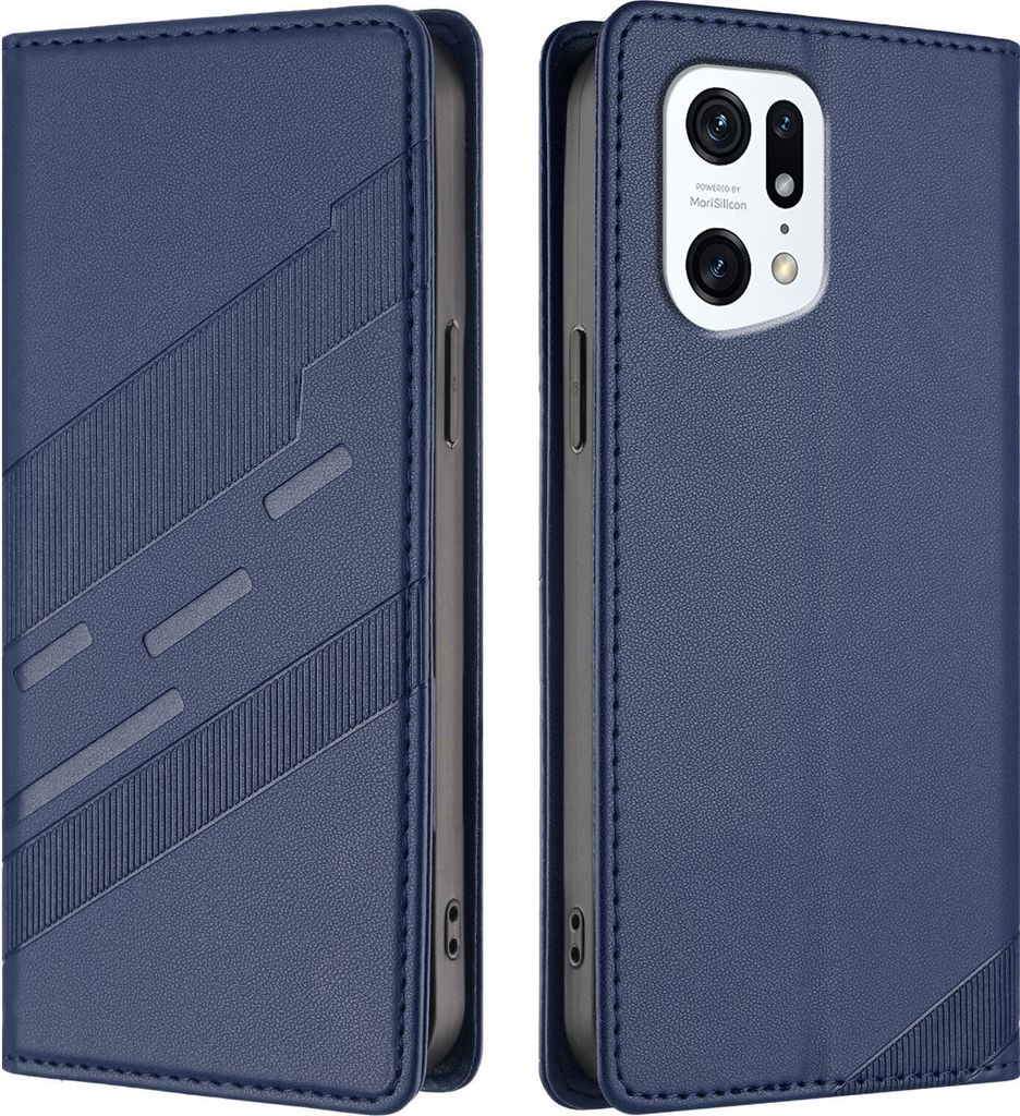 Hülle für Oppo Find X5 Pro, Kunstleder Brieftaschen Handyhülle mit Kartenfach und Standfunktion Blau