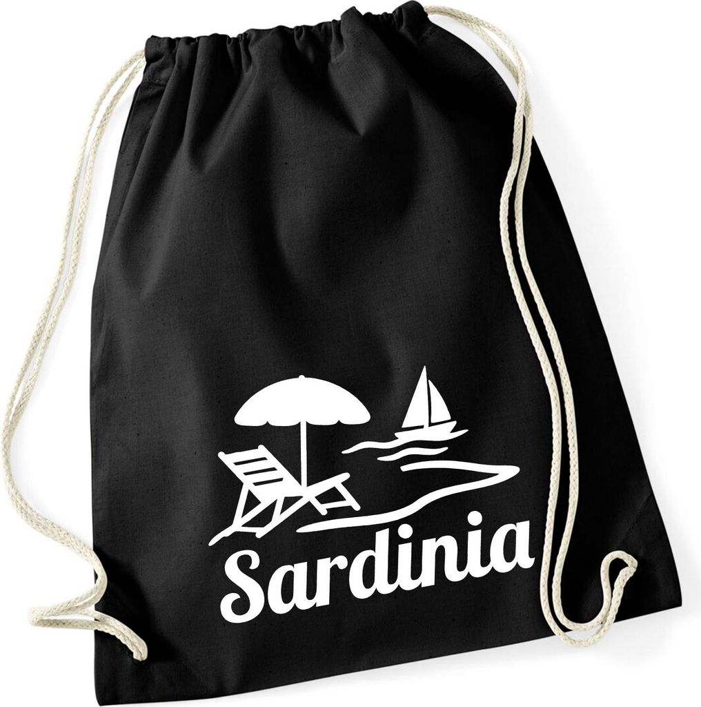 Huuraa Turnbeutel Sardinia Italien 12 Liter Black Baumwolle Rucksack Geschenkidee