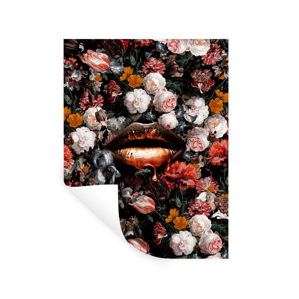 MuchoWow Wandtattoo Wandsticker Wandaufkleber Lippen - Blumen - Farbe - Orange - Kunst - Abstrakt - Alte Meister 30x40 cm Selbstklebend und Repos...