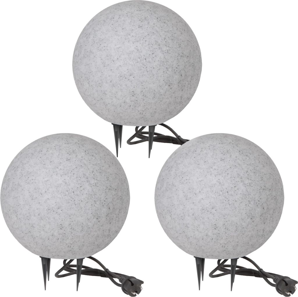 Kugelleuchte Kugellampe Außenleuchte Stein Granit-Optik 3er Set 30-30-30cm