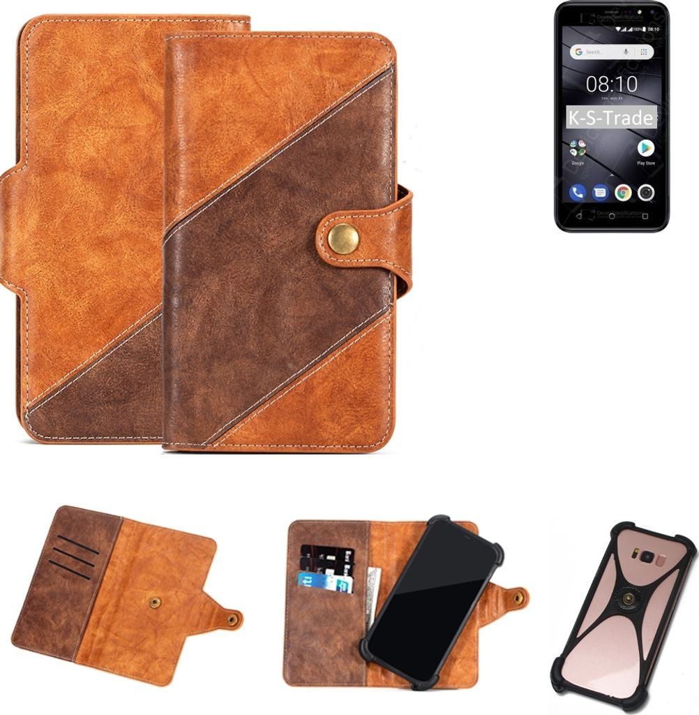 K-S-Trade Handy-Hülle Schutz-Hülle Bookstyle Case Wallet-Case kompatibel mit Gigaset GS80 Handy Cover Bumper Kantenschutz Smartphone dunkelbraun