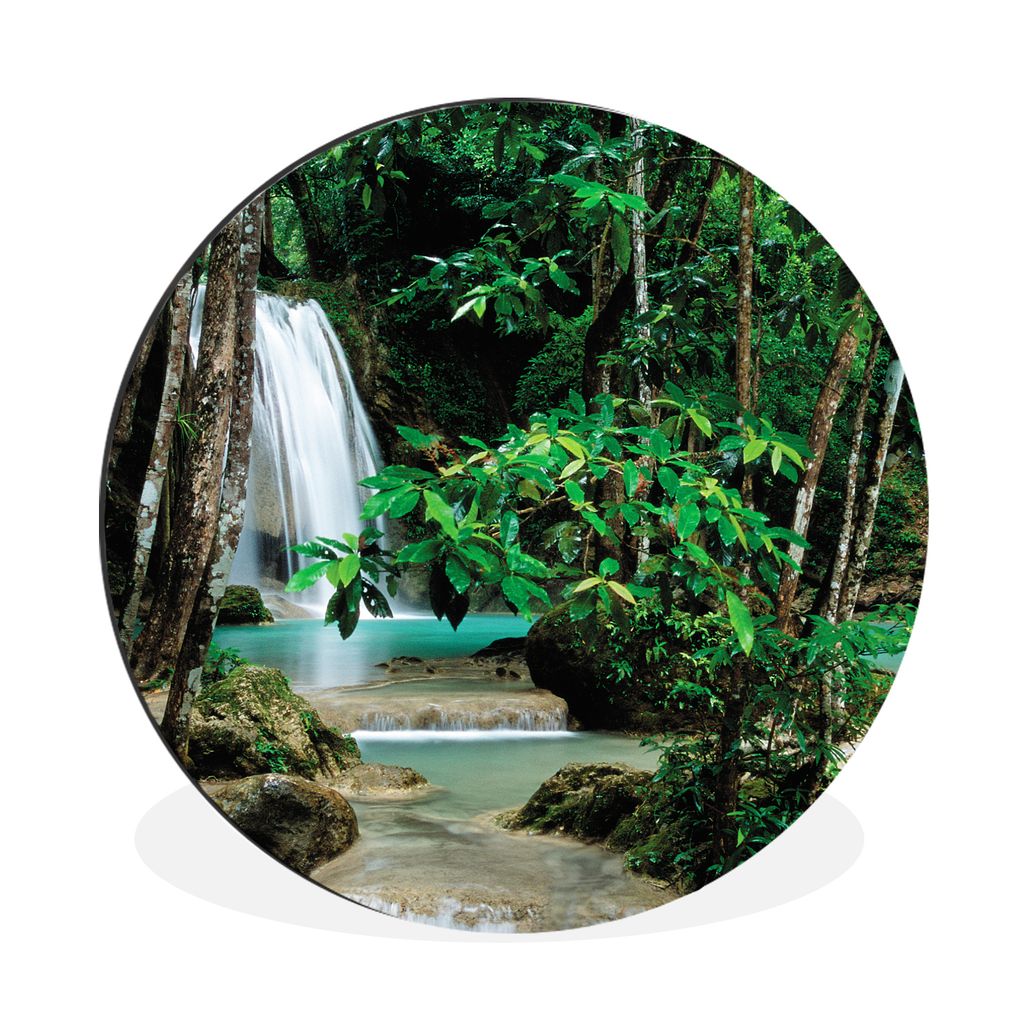 MuchoWow Aluminium Wandkreis Kleine Wasserfälle zwischen den Bäumen des Erawan-Nationalparks Ø 30 cm Wanddeko Modern Wohnzimmer - Wand Bild - ...