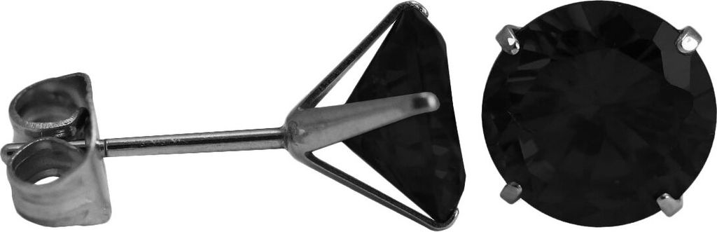 Ohrstecker Chirurgenstahl rundem Glaskristall Größe - 8 mm Farbe - Schwarz
