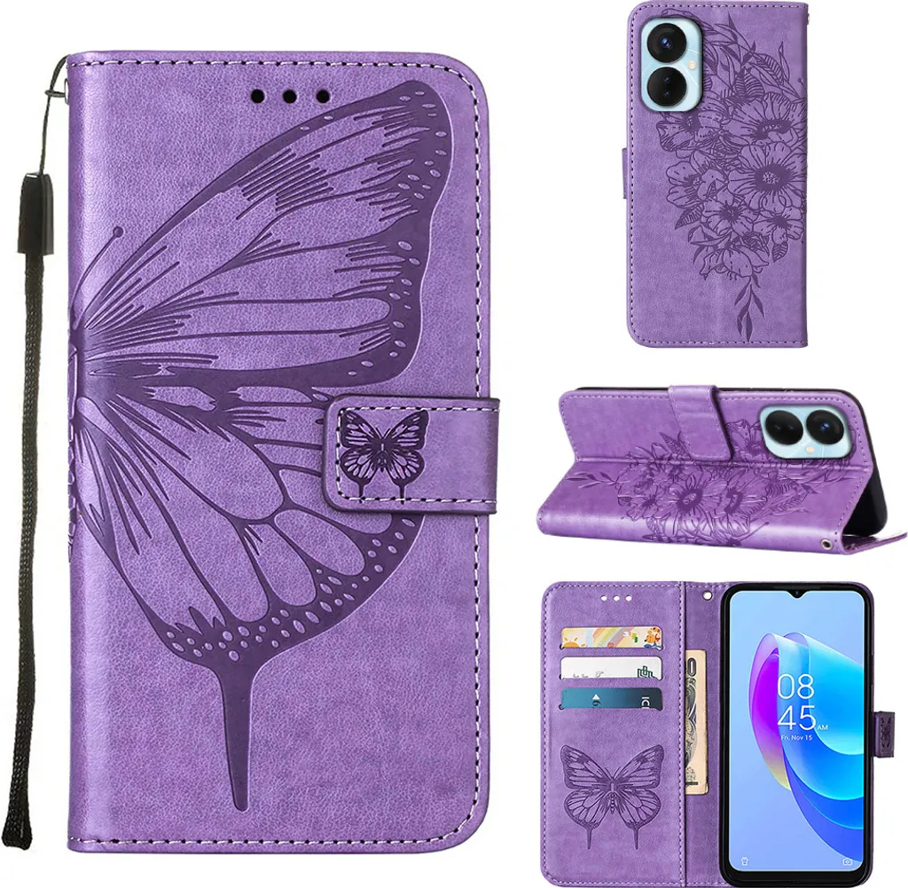 Tecno Spark 9 Pro Case, Butterfly Relief Flip Custodia in pelle con tasca per carte e stand per Tecno Spark 9 Pro / Spark 9T Viola