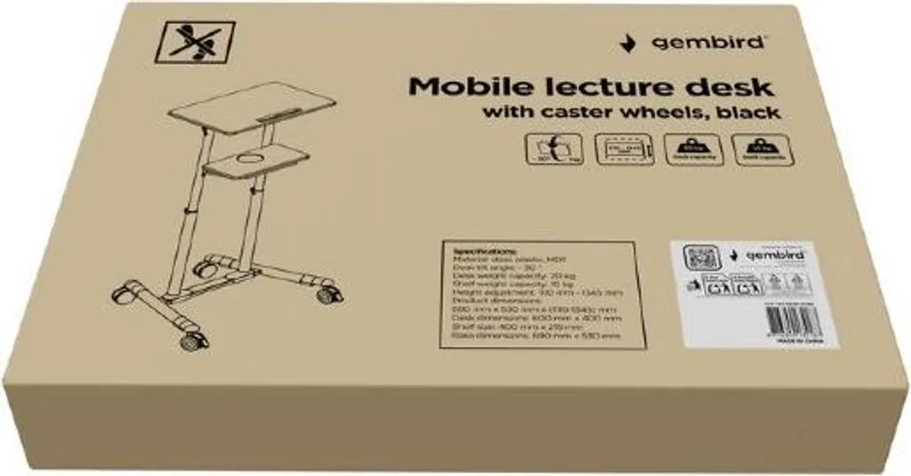 Support de Présentation Gembird Mobile - Tablette Ajustable avec Roues