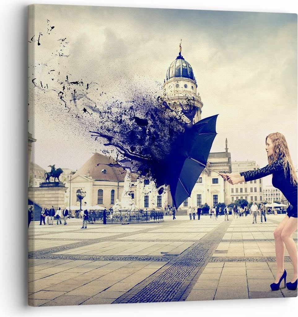 Bild auf Leinwand - Leinwandbild - Stadt landmarken quadrat regenschirm - 30x30cm - Wand Bild - Wanddeko - Leinwanddruck - Bilder - Kunstdruck - Le...