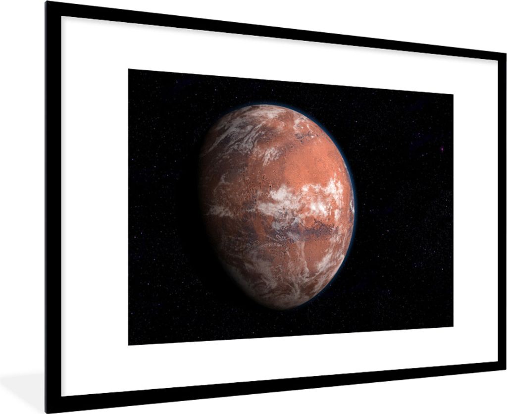 MuchoWow Gerahmtes Poster Zukunftsprojektion des Mars mit Atmosphäre und Eis. 90x60 cm - Poster mit Schwarzem Bilderrahmen Wandposter Rahmen Fot...
