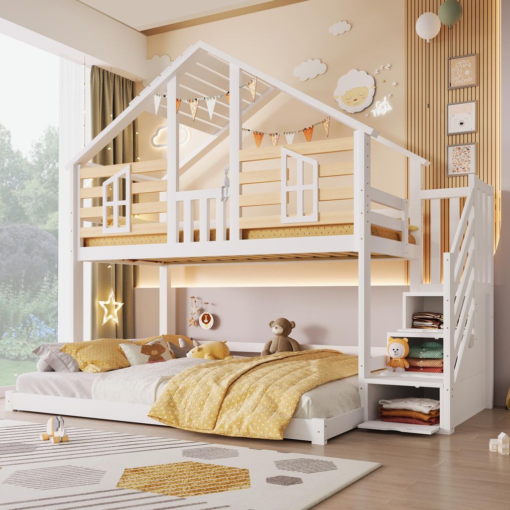 Merax Etagenbett 90x200 cm + 140x200 cm, Hausdesign Produktbild 