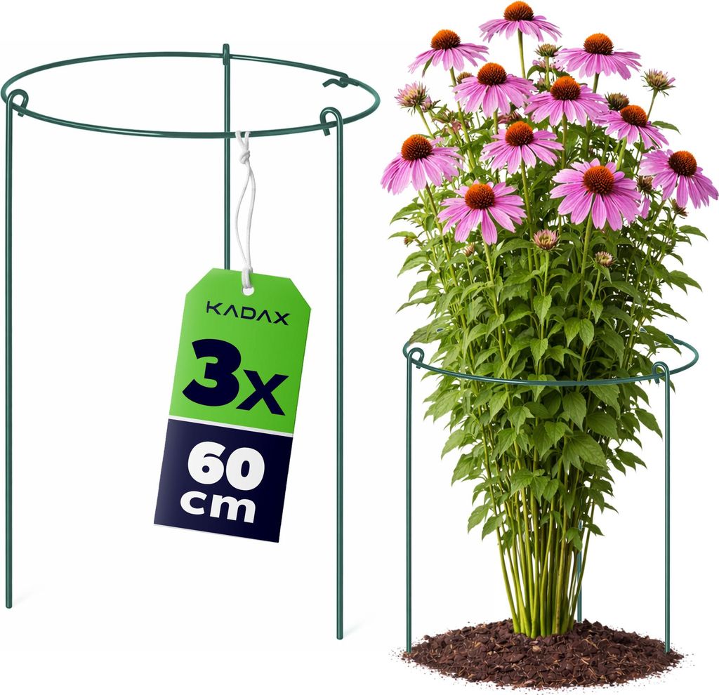 KADAX Blumenstütze 60 cm Höhe, 3 Stück, Pflanzstütze aus pulverbeschichtetem Stahl, Staudenhalter für Hortensien & Pfingstrosen, Hortensienhal...
