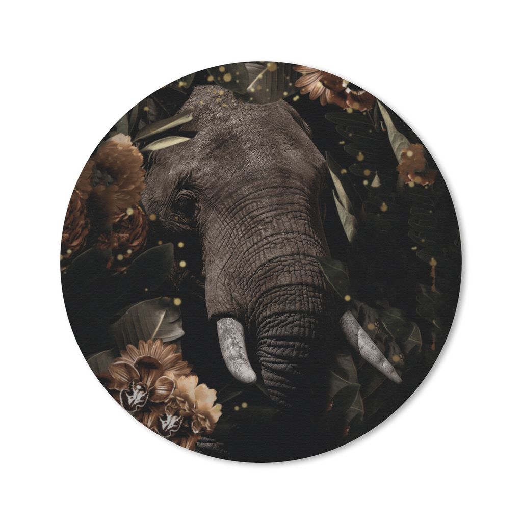 MuchoWow Mauspad Mousepad Elefant - Blumen - Licht - Botanisch 30x30 cm - Mousepads - Maus Mat - Pad - Mausunterlage - Tischunterlage - Schreibti...