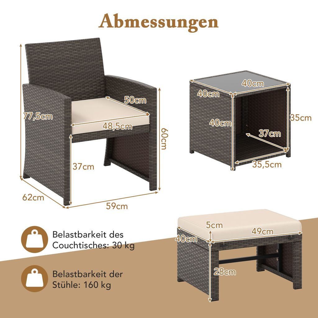 COSTWAY 5er Set Rattan Möbel Balkonset Gartenmöbel mit Produktbild 3