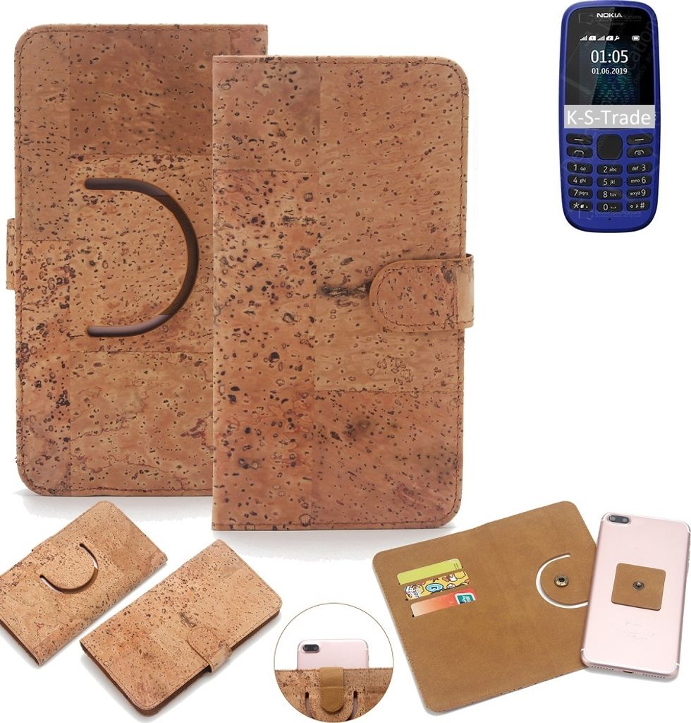 K-S-Trade Handy Hülle Schutz Hülle kompatibel mit Nokia 105 (2019) Handyhülle Schutzhülle Korkhülle Kork-Hülle 1x