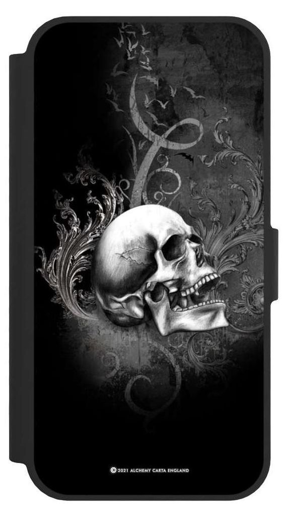 NIVOCASE Klapphülle für Apple iPhone 16e Handyhülle aus Kunst Leder NIVOflip schwarz Gothic Schädel Totenköpfe