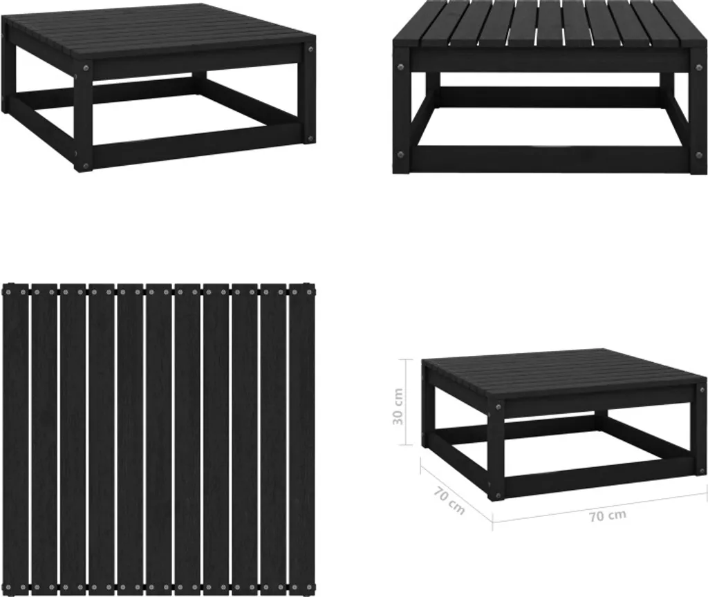 Sgabello per Piedi vidaXL 70x70x30 cm Legno Massiccio Pino Nero