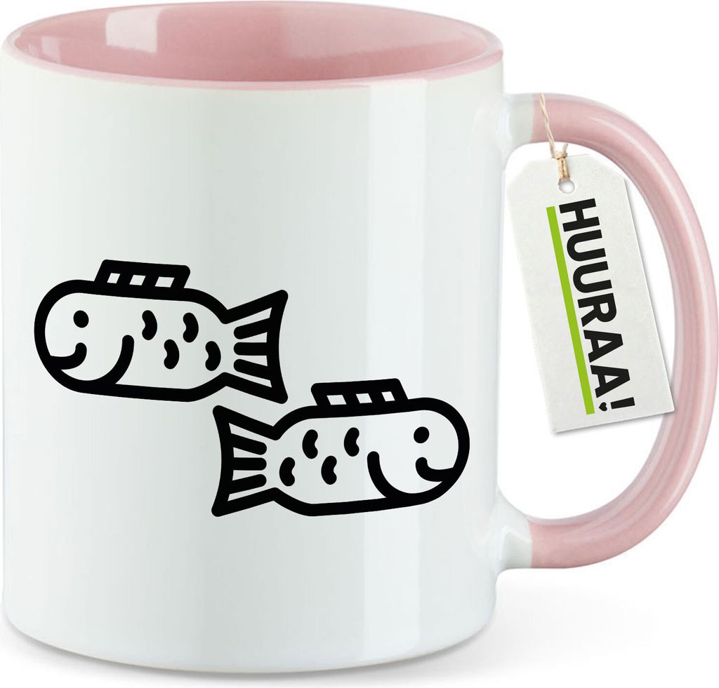 Huuraa Kaffeetasse Fische Sternzeichen Symbol 330ml Rosa Keramik Kaffeebecher Geschenkidee