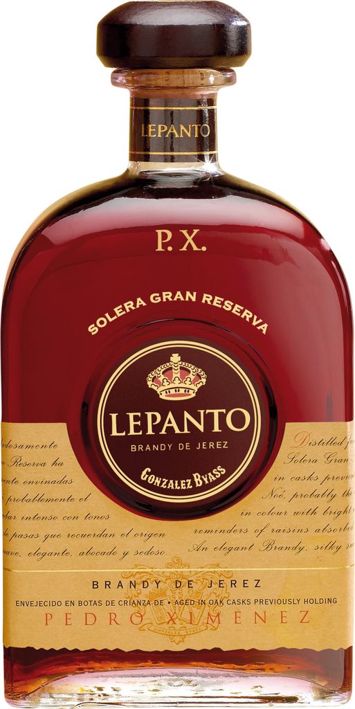A bottle of Lepanto Brandy de Jerez.